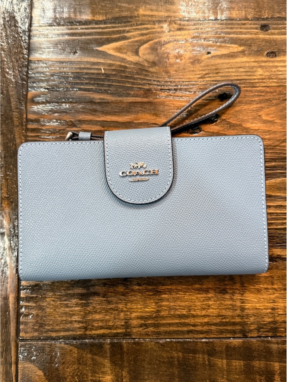 NWT Coach Crossgrain Leather Phone Wallet Wristlet Bluebell CS441